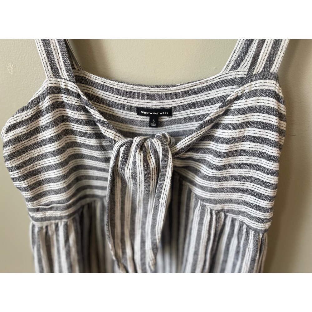 Who What Wear Striped Linen Blend Tie Front Midi Dress Black White Small